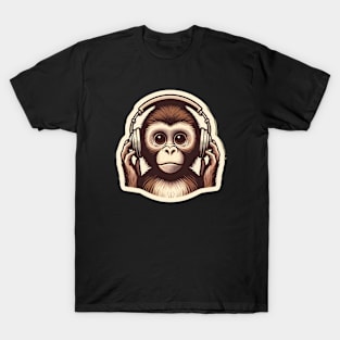 cute monkey with headphones T-Shirt